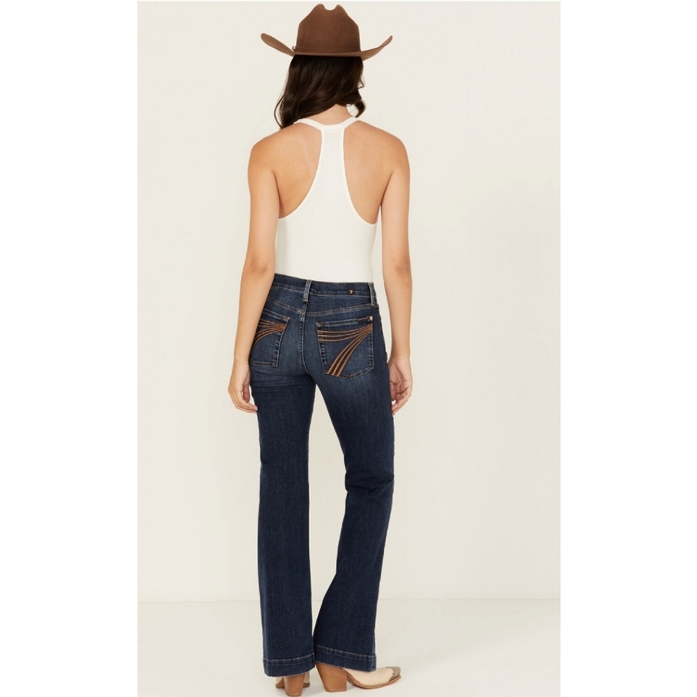 7 For All Mankind Mid Rise Tailorless Stretch Dojo Jeans Sz 31 Tall 70s Western